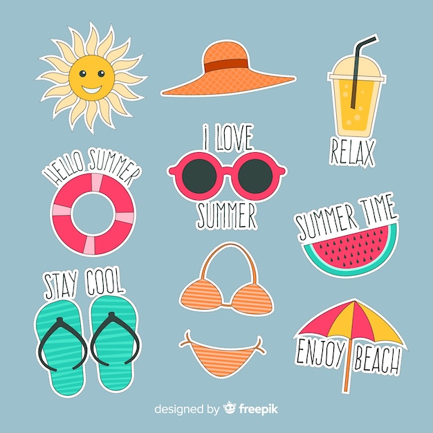 Free vector hand drawn summer sticker collection