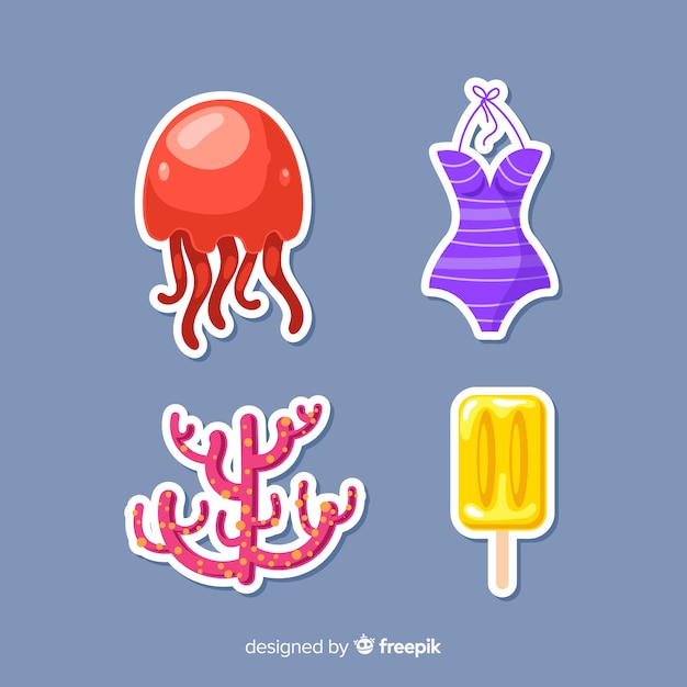 Hand drawn summer stickers pack