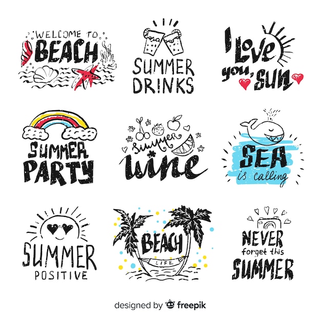 Hand drawn summer stickers set