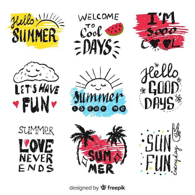 Free vector hand drawn summer stickers set