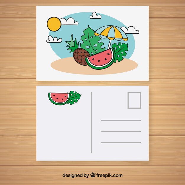 Hand drawn summer trip postcard template