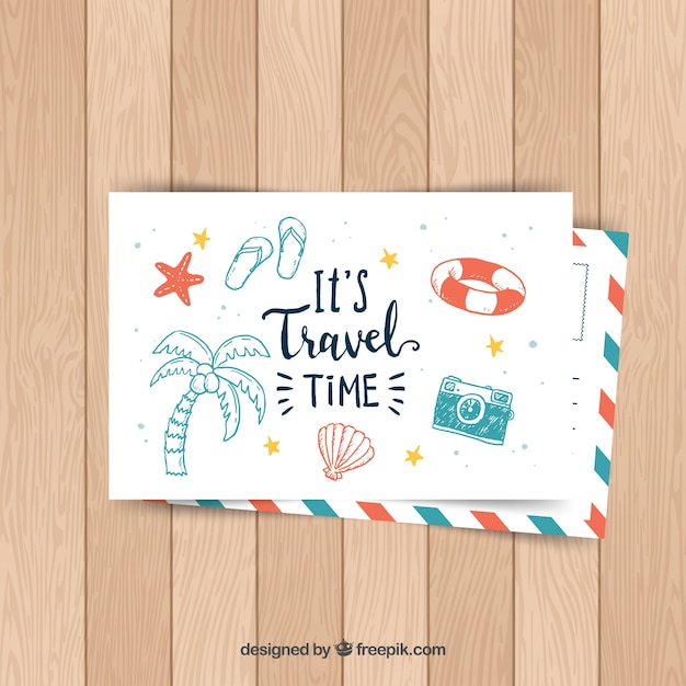 Free vector hand drawn summer trip postcard template