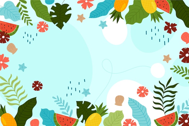 Hand drawn summer tropical background with leaves