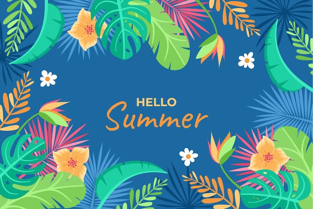 Hand drawn summer tropical leaves background Premium Vector