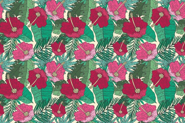 Hand drawn summer tropical pattern