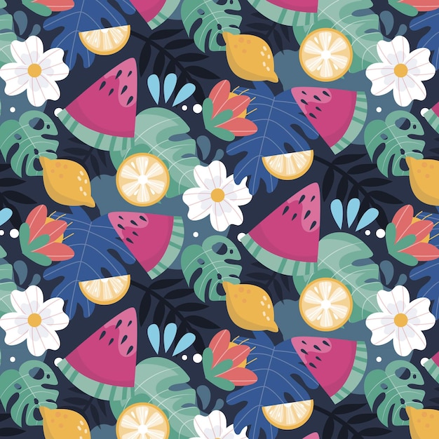 Hand drawn summer tropical pattern