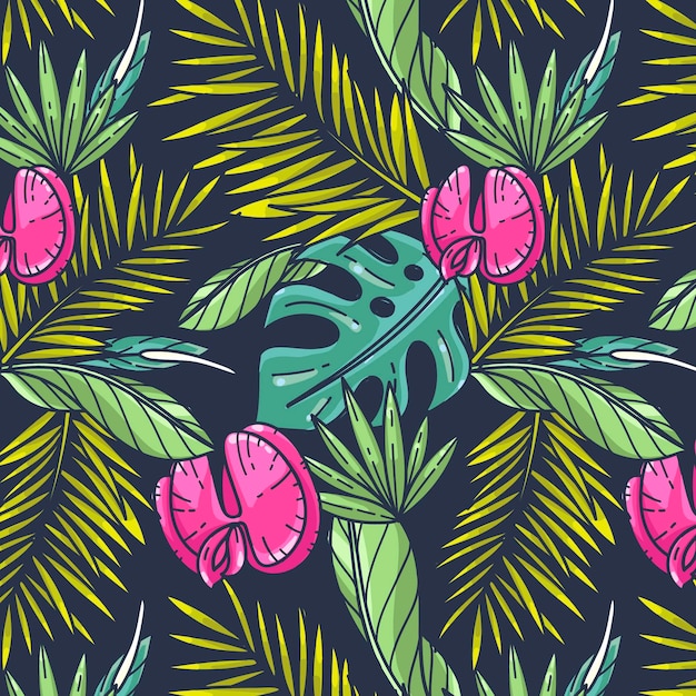 Free vector hand drawn summer tropical pattern