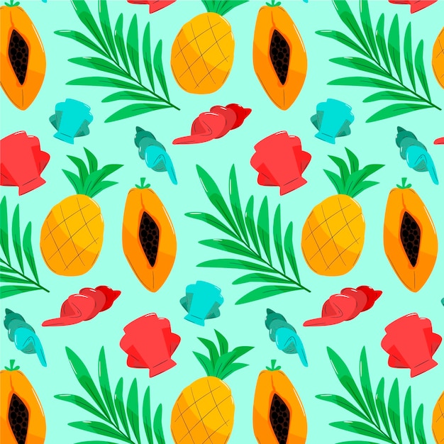 Hand drawn summer tropical pattern