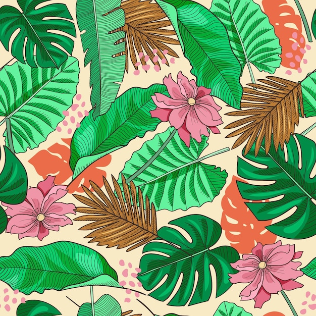 Hand drawn summer tropical pattern