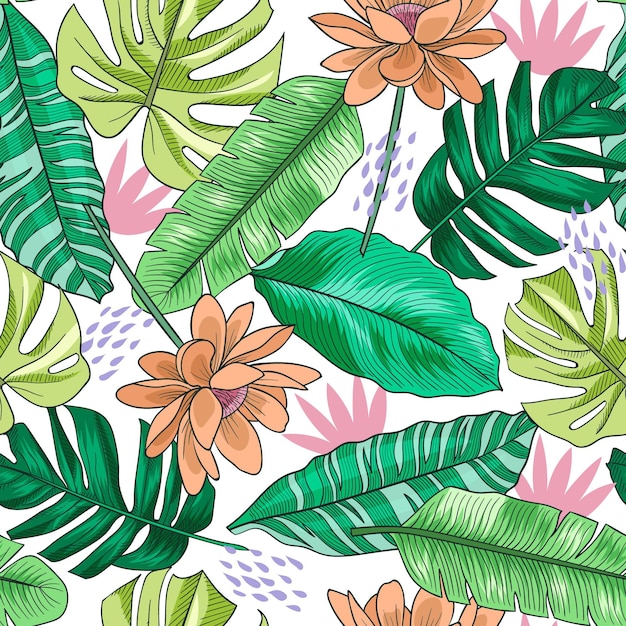 Free vector hand drawn summer tropical pattern