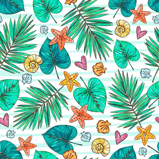 Free vector hand drawn summer tropical pattern