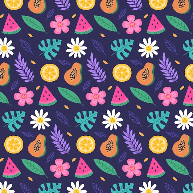 Free vector hand drawn summer tropical pattern