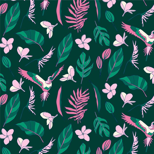 Hand drawn summer tropical pattern