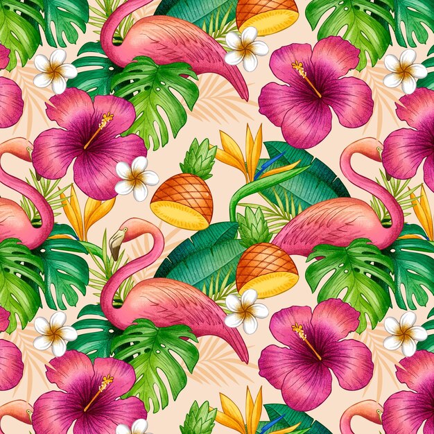 Hand drawn summer tropical pattern