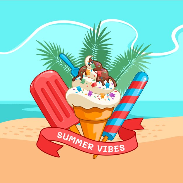 Hand drawn summer vibes illustration