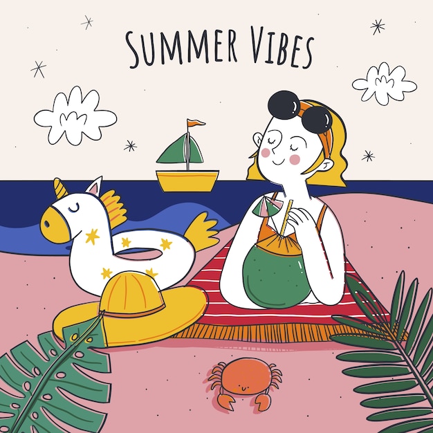 Hand drawn summer vibes illustration