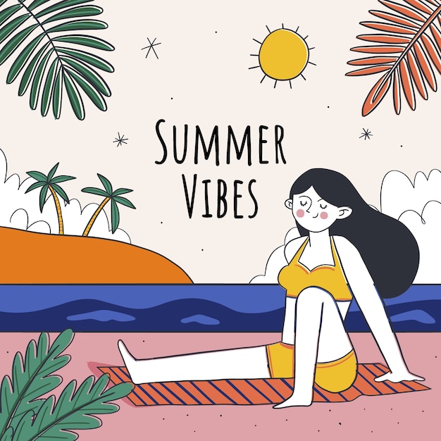 Hand drawn summer vibes illustration