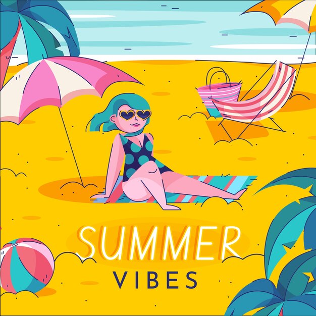 Hand drawn summer vibes illustration