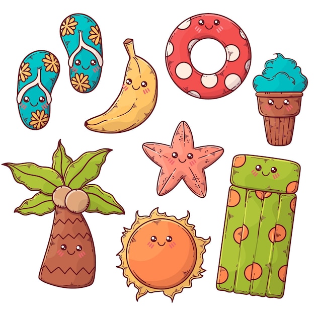 Free vector hand drawn summertime elements collection