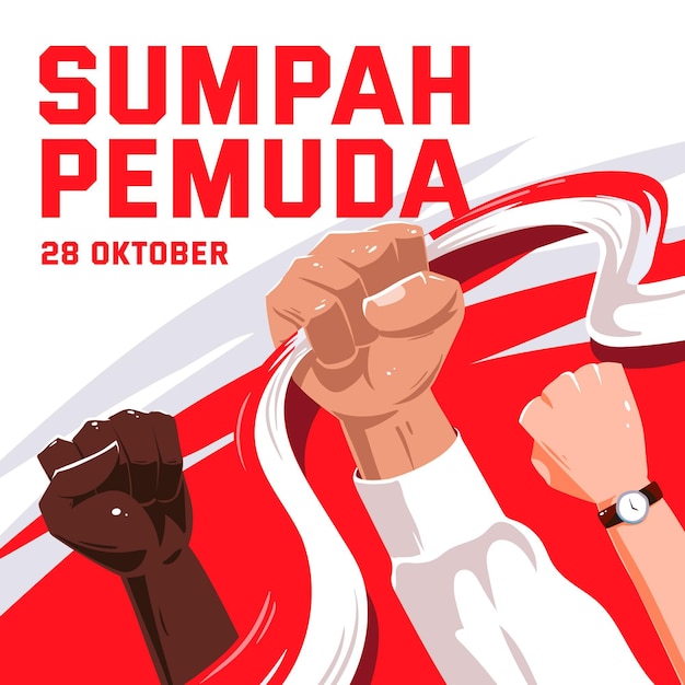 Vettore gratuito concetto di sumpah pemuda disegnato a mano