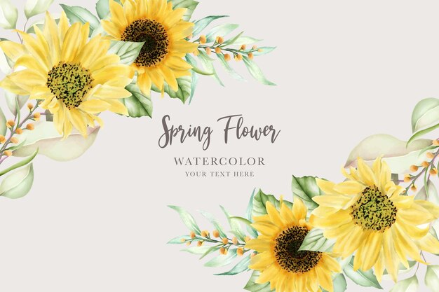 손으로 그린 태양 꽃 배경 카드 디자인