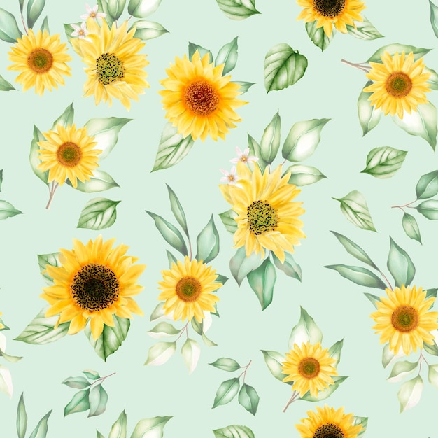 Hand drawn sun flower seamless pattern design