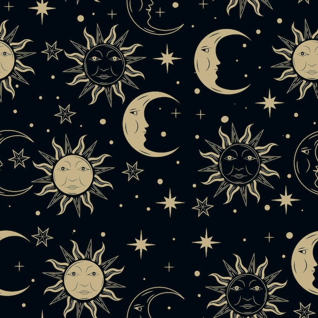 Hand drawn sun and moon pattern