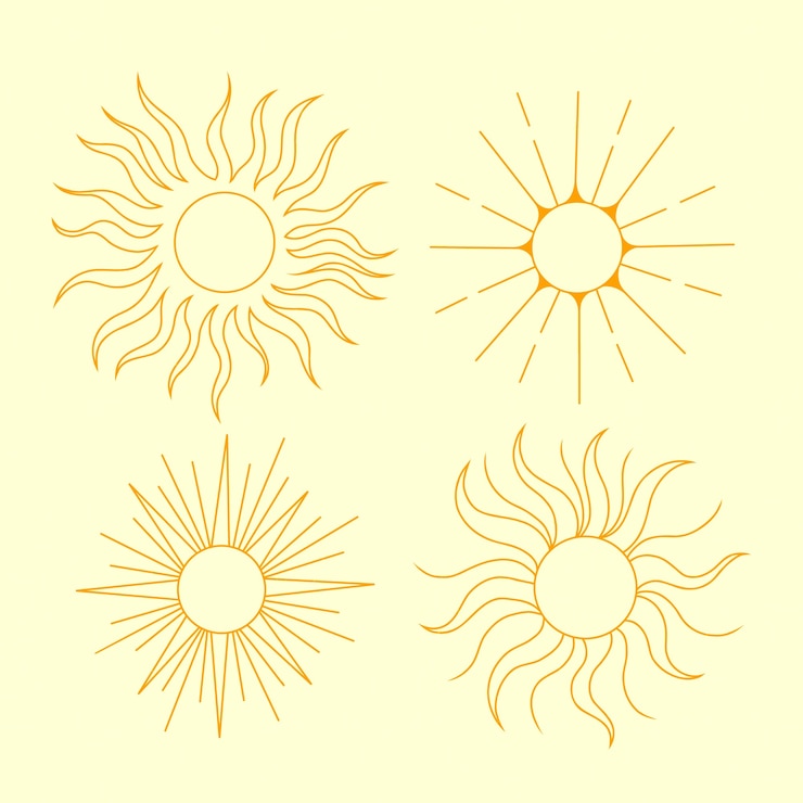 無料Vector 手描きの太陽の概要図