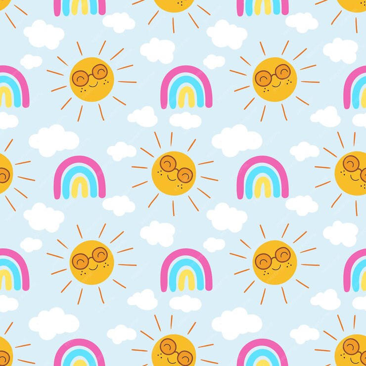 Free Vector | Hand drawn sun pattern with rainbow