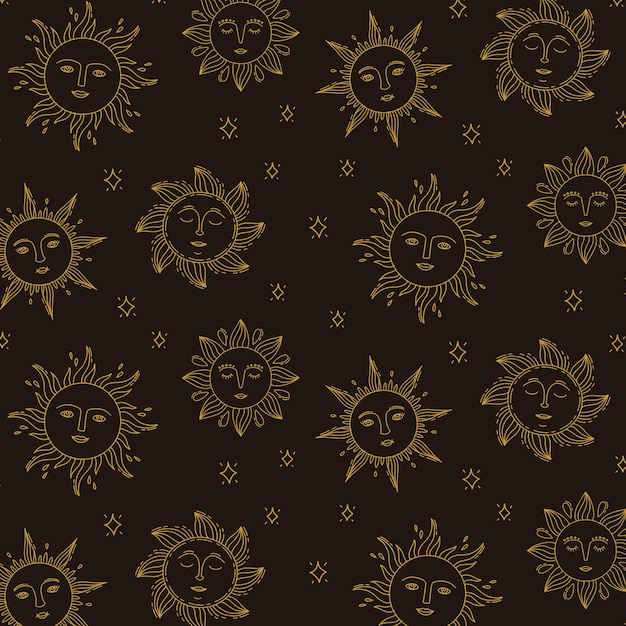 Premium Vector  Magic seamless vector pattern with sun, constellations,  moons and stars. gold decorative ornament. graphic pattern for astrology,  esoteric, tarot, mystic and magic. luxury elegant design.