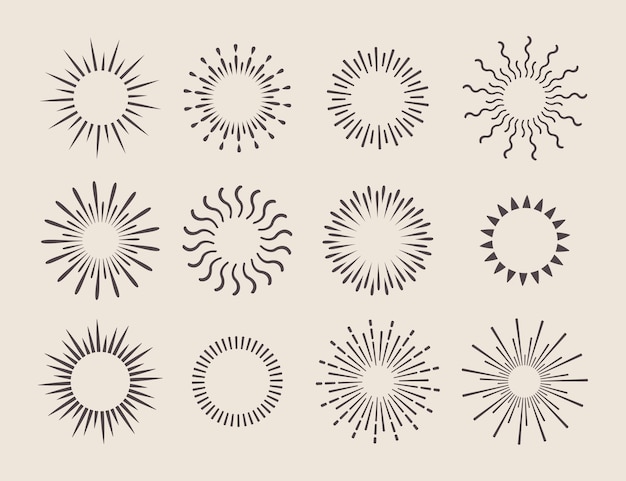 Бесплатное векторное изображение Набор рисованной солнечных лучей