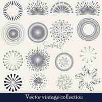 Free vector hand drawn sunburst, vintage radial burst, abstract line sunshine vector collection