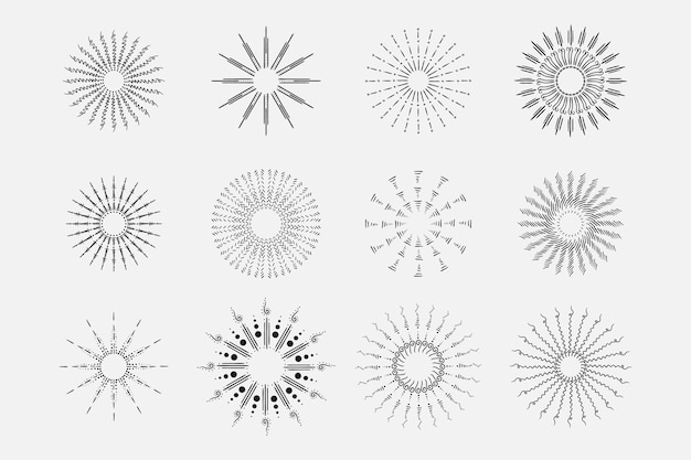 Бесплатное векторное изображение Коллекция рисованной солнечных лучей