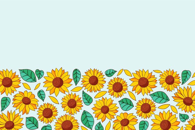 Hand drawn sunflower border set