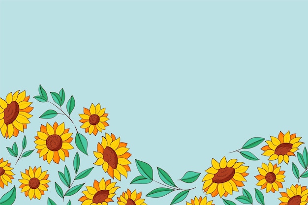 Hand drawn sunflower border set