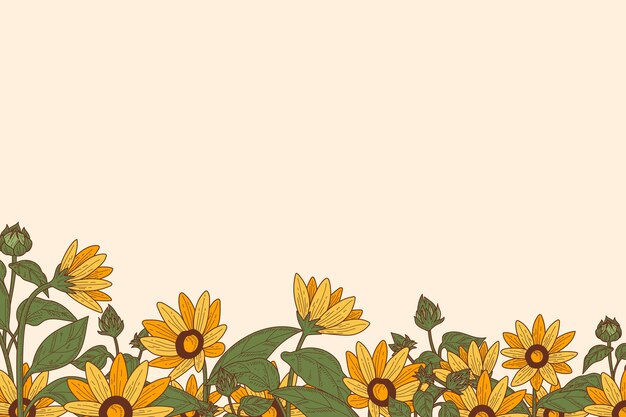 Hand drawn sunflower border set