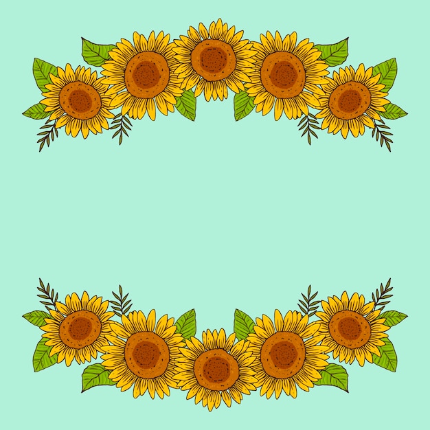 Vettore gratuito set di bordi di girasole disegnati a mano