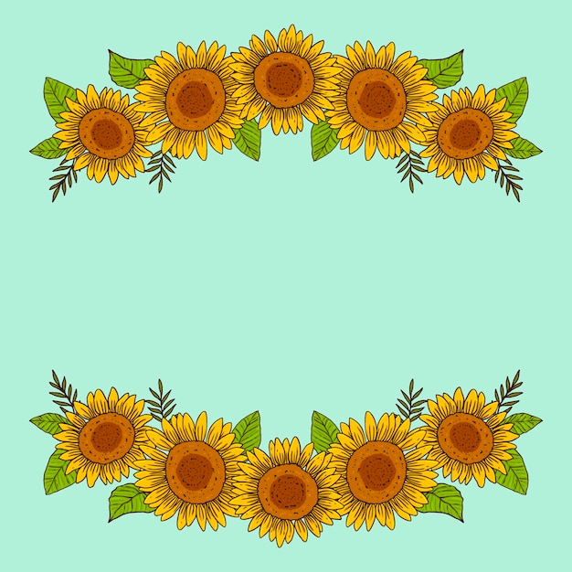 Hand drawn sunflower border set