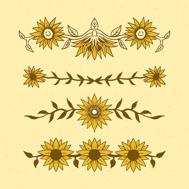 Vettore gratuito bordo di girasole disegnato a mano