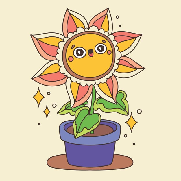 hand drawn sunflower cartoon illustration