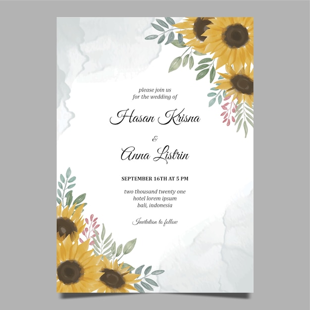 Download Free Vector | Sunflower wedding invitation card template