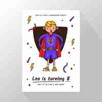 Free vector hand drawn superhero birthday invitation