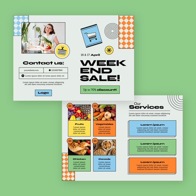 Hand drawn supermarket brochure template