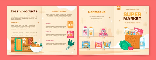 Free vector hand drawn supermarket brochure template