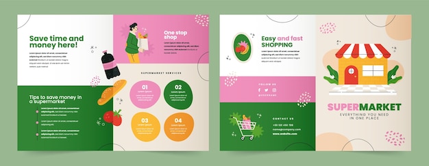 Hand drawn supermarket brochure template