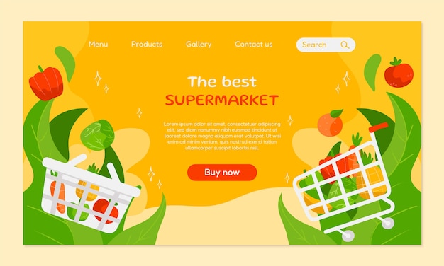 Modello di pagina di destinazione del supermercato disegnato a mano