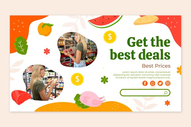 Hand drawn supermarket landing page template