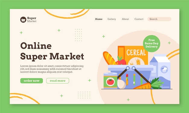 Free vector hand drawn supermarket  landing page template