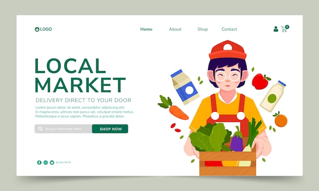 Free vector hand drawn supermarket landing page