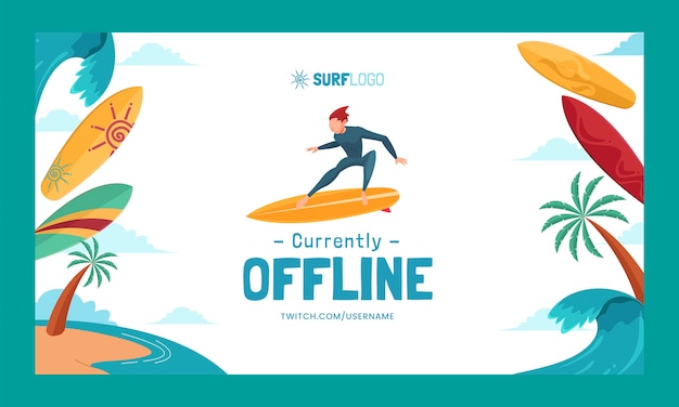 Vettore gratuito sfondo di twitch avventura surf disegnato a mano